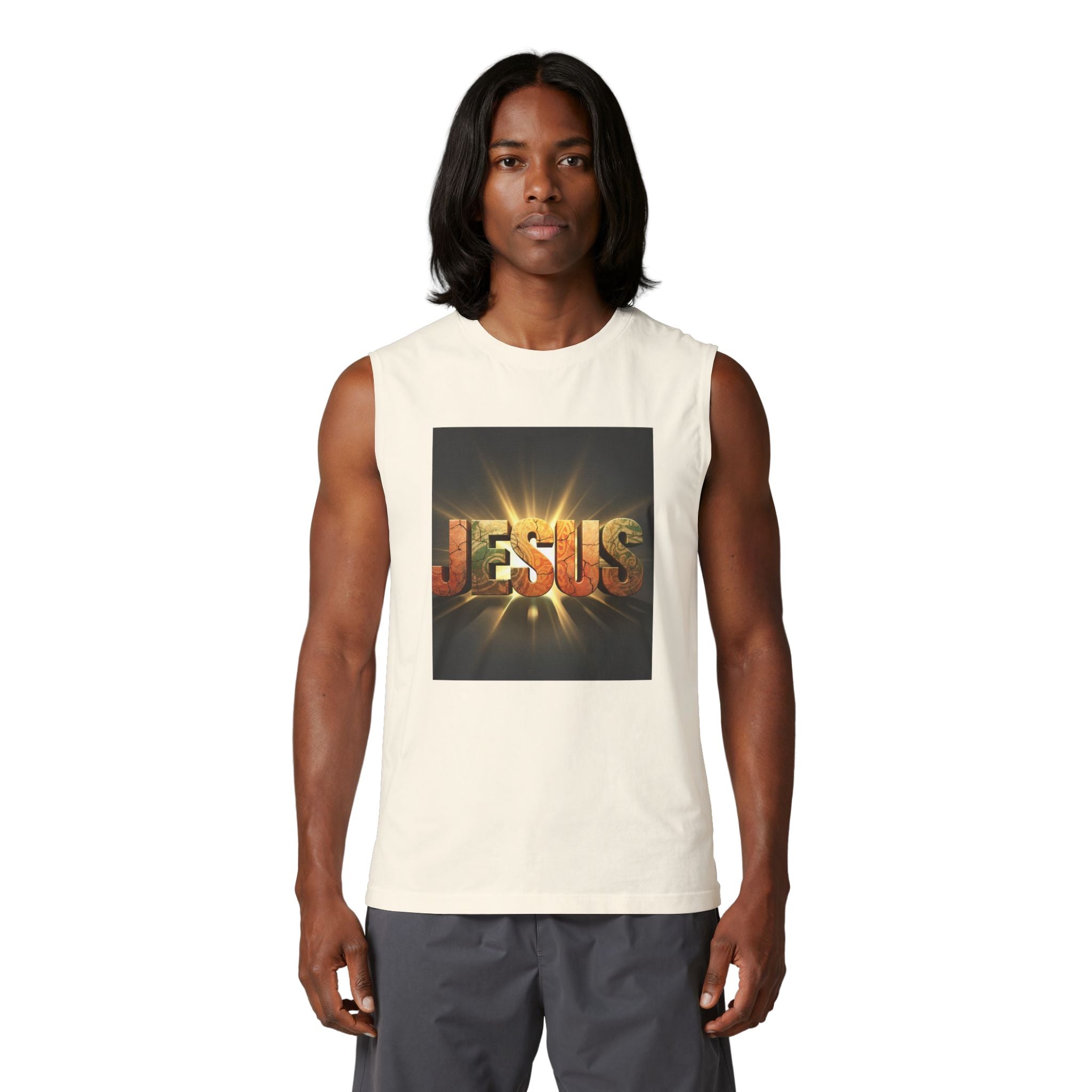 Jesus Radiant Crew Muscle Tank — Christian Faith Graphic Tank Top