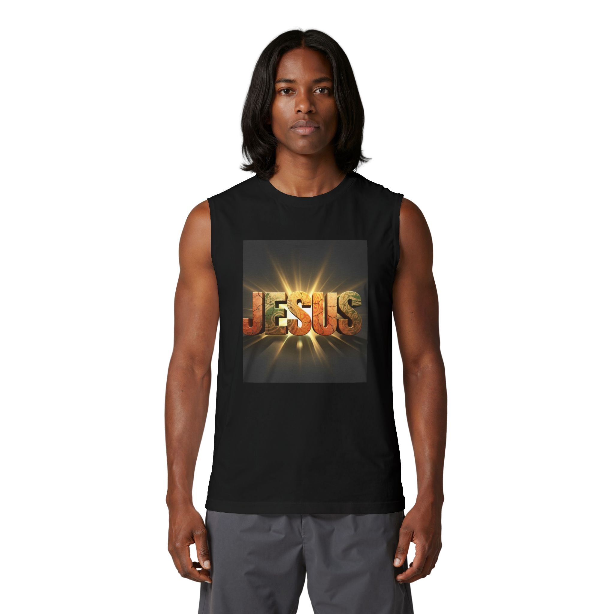 Jesus Radiant Crew Muscle Tank — Christian Faith Graphic Tank Top
