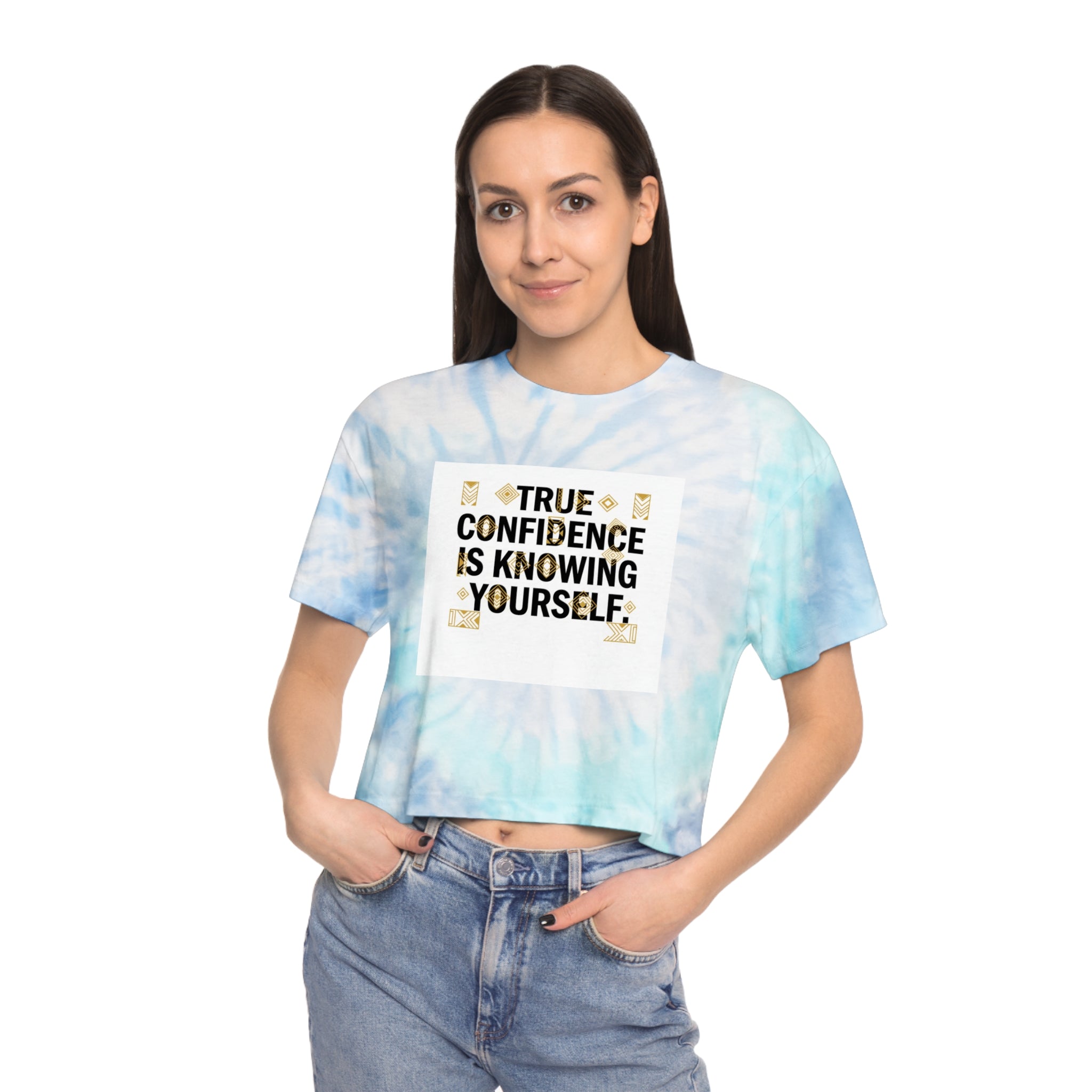 Tie-Dye Crop Tee — "True Confidence Is Knowing Yourself" Inspirational Graphic