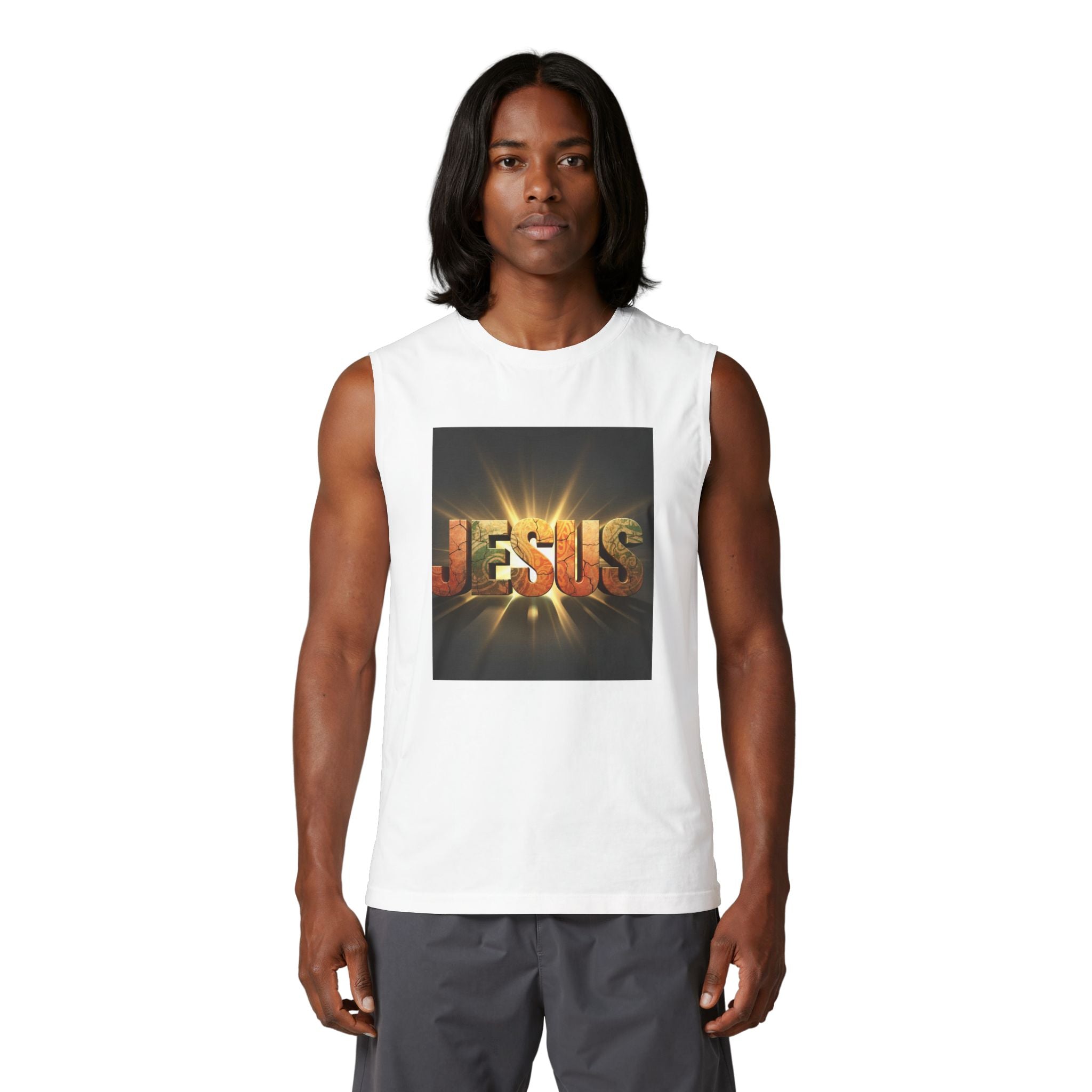 Jesus Radiant Crew Muscle Tank — Christian Faith Graphic Tank Top