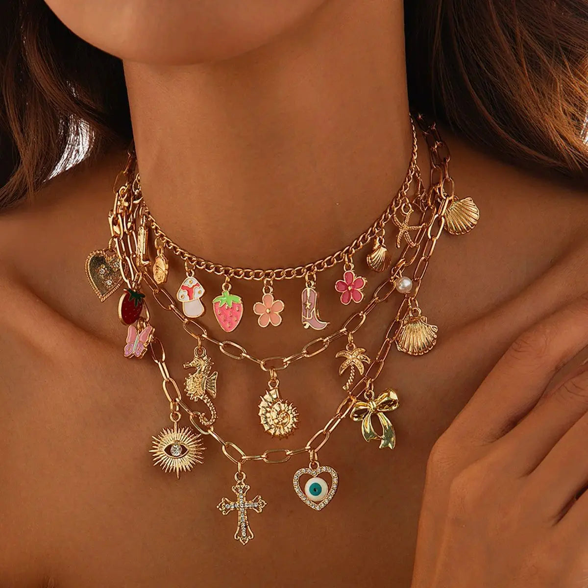 Boho Fruit Charm Choker Necklace | Cherry, Strawberry & Sweet Dopamine Jewellery | Afrocentric