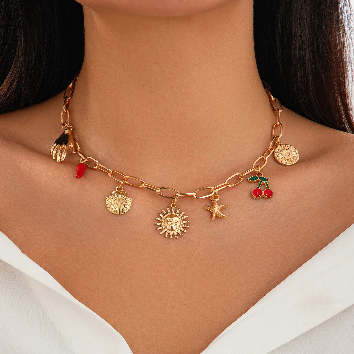 Boho Fruit Charm Choker Necklace | Cherry, Strawberry & Sweet Dopamine Jewellery 6681 | Afrocentric