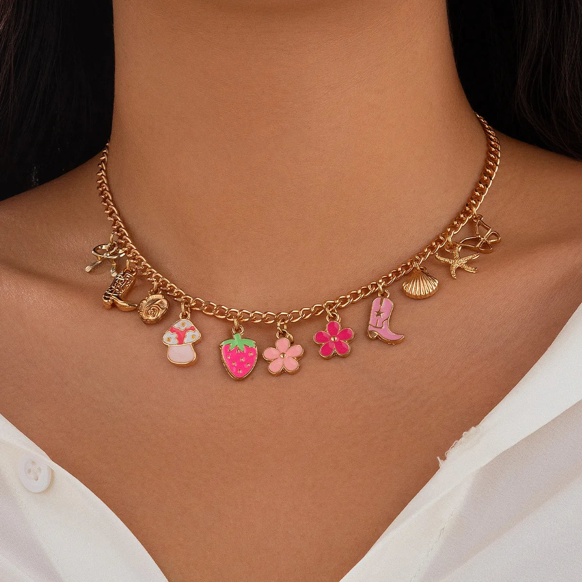 Boho Fruit Charm Choker Necklace | Cherry, Strawberry & Sweet Dopamine Jewellery 6673 | Afrocentric