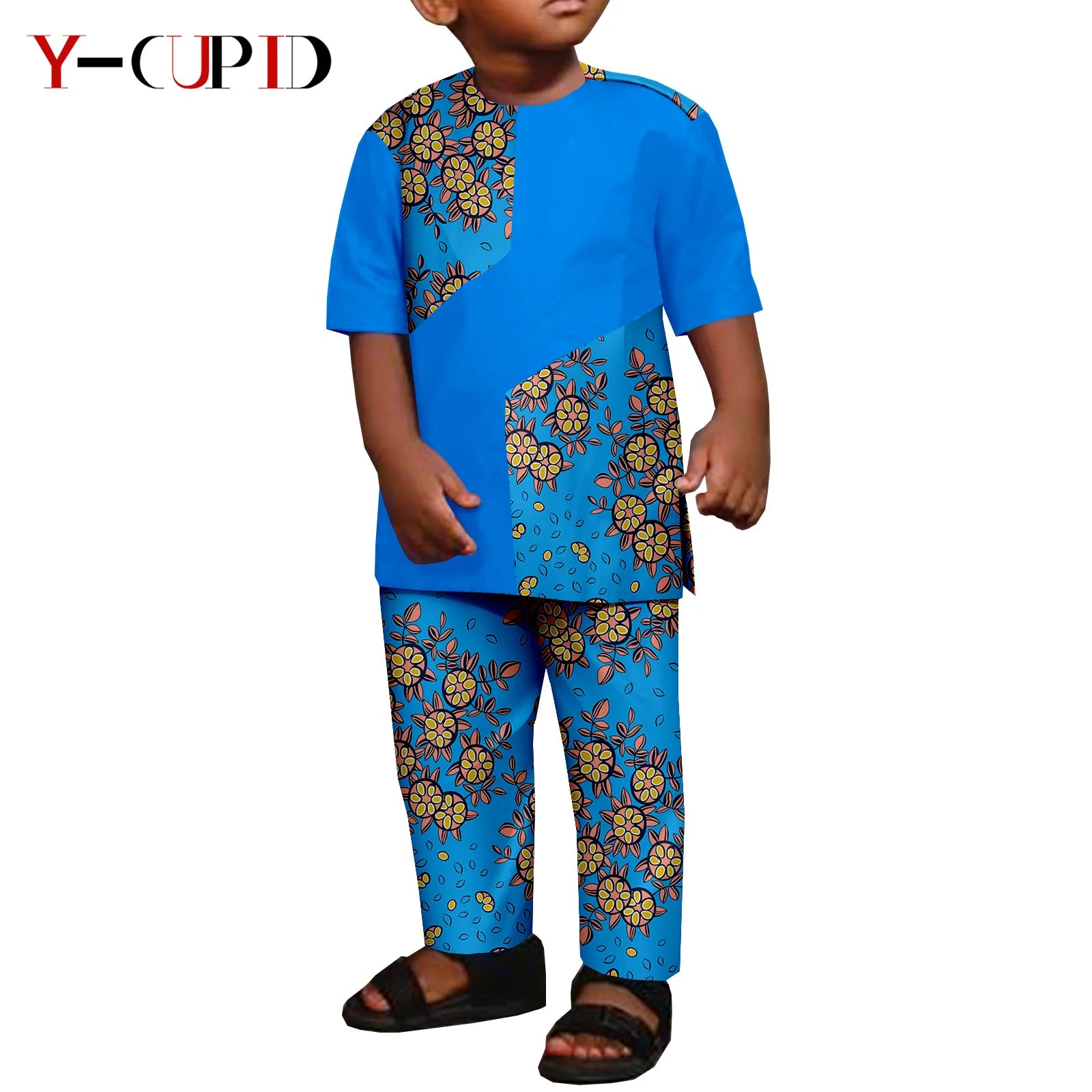 African Clothes for Boys Kid Outfits Dashiki Summer Cotton Ankara Print Top and Pant Sets Bazin Riche Children Outwear Y224017 | Afrocentric