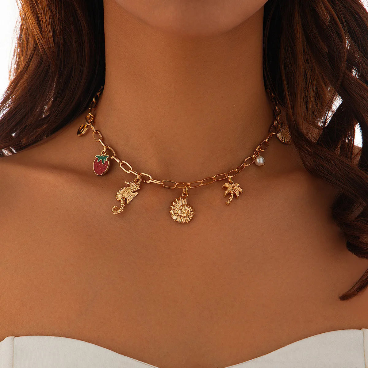Boho Fruit Charm Choker Necklace | Cherry, Strawberry & Sweet Dopamine Jewellery 6669 | Afrocentric