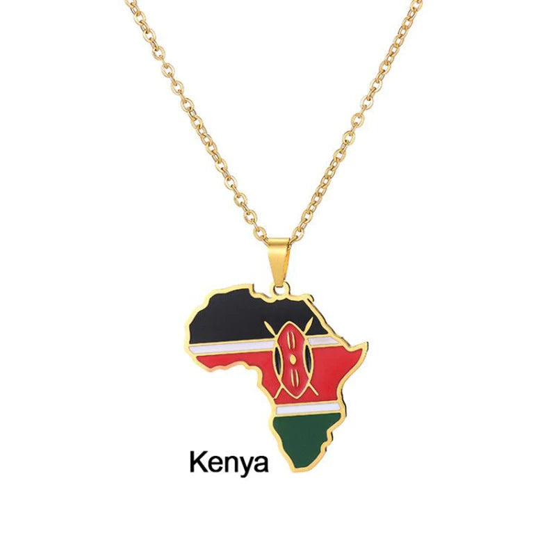 African Map Flag Necklace Kenya China Mainland | Afrocentric