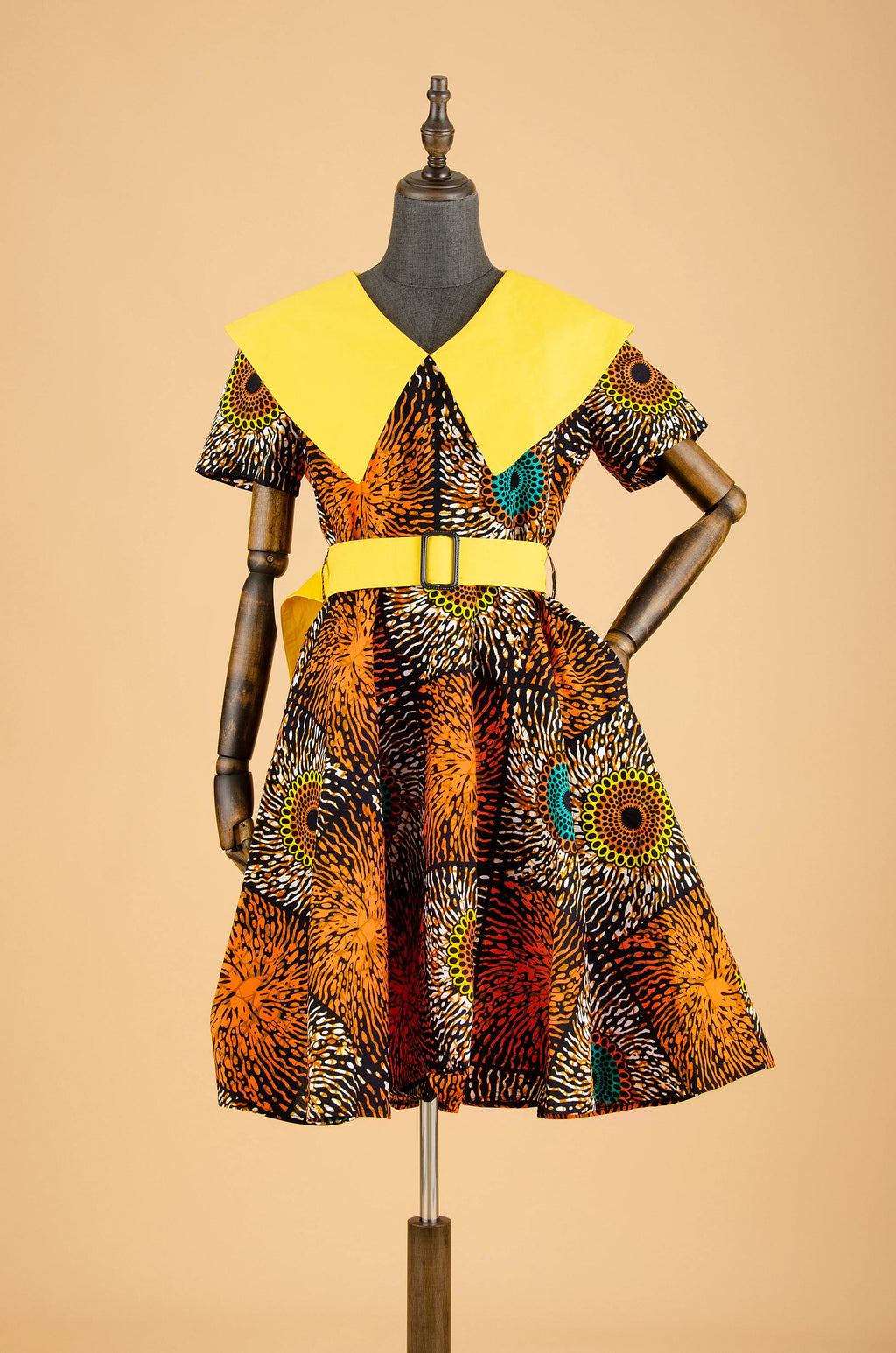 African Print Dresses for Women Short Sleeve Elegant Party Plus Size Pleated Dress with Belt Bazin Riche Ankara Print S2125034 | Afrocentric