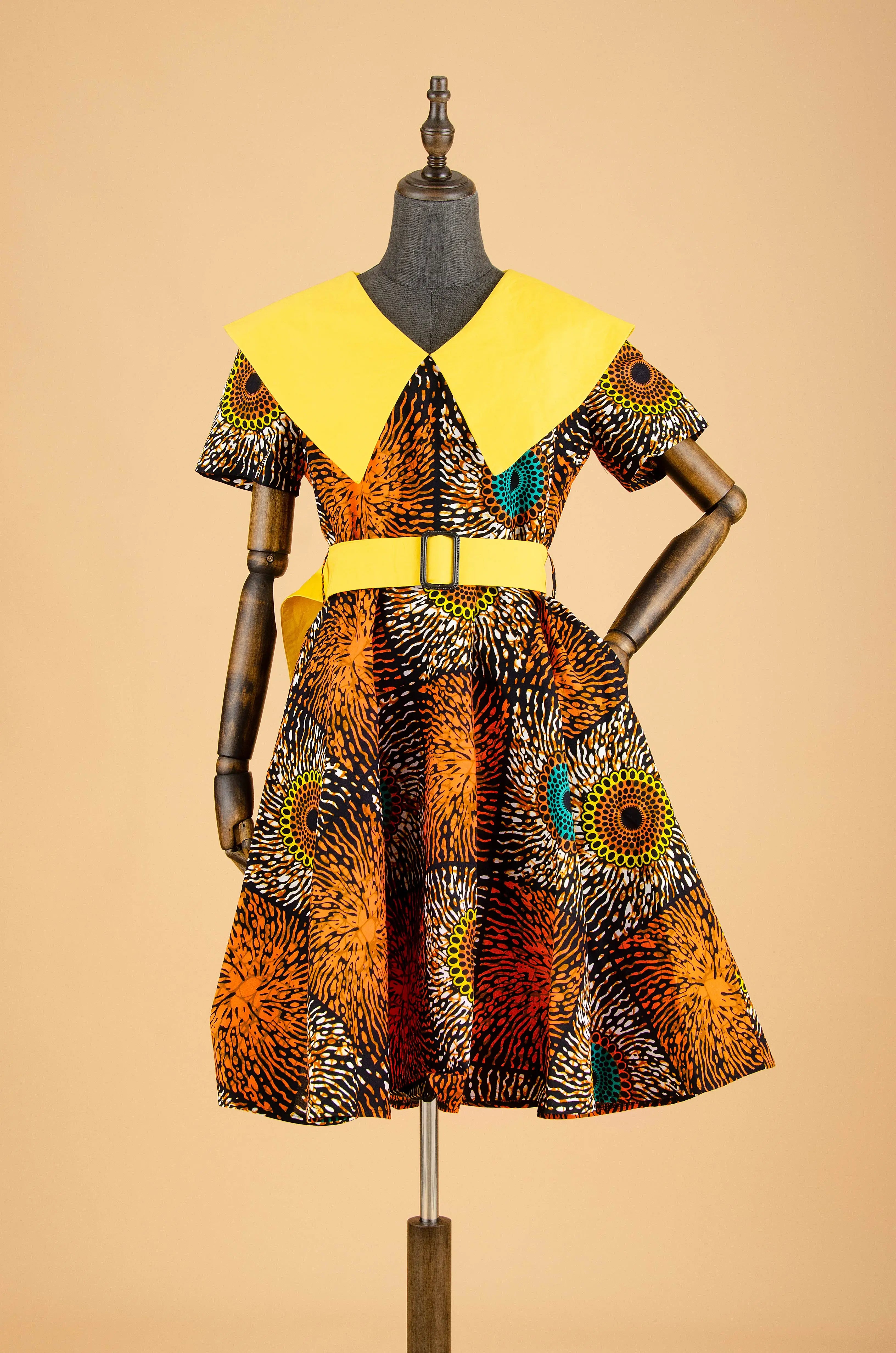 African Print Dresses for Women Short Sleeve Elegant Party Plus Size Pleated Dress with Belt Bazin Riche Ankara Print S2125034 | Afrocentric