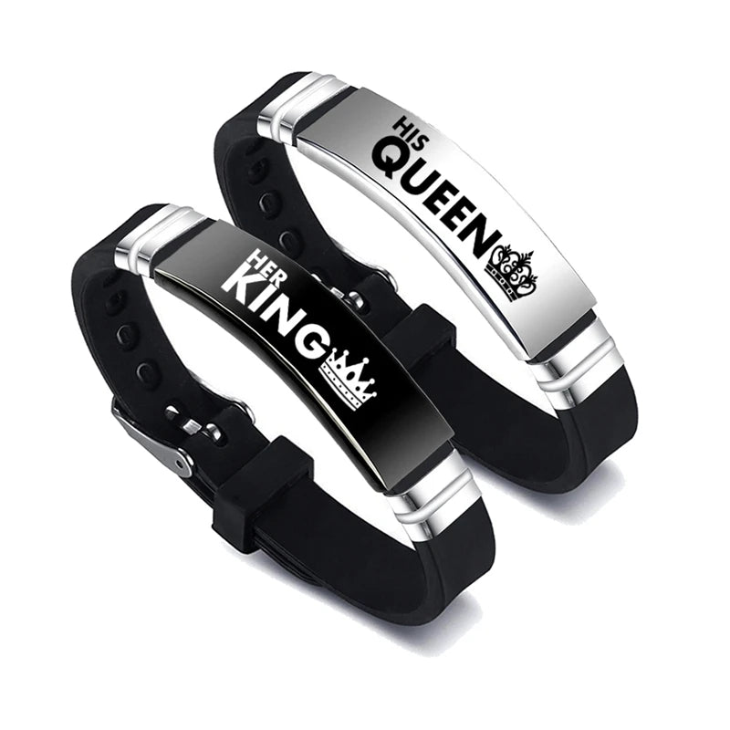 His & Her Couple Bracelet Set | King & Queen Stainless Steel Silicone Bangle | Afrocentric