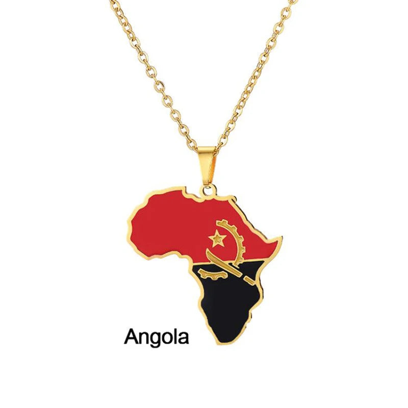 African Map Flag Necklace Angola China Mainland | Afrocentric