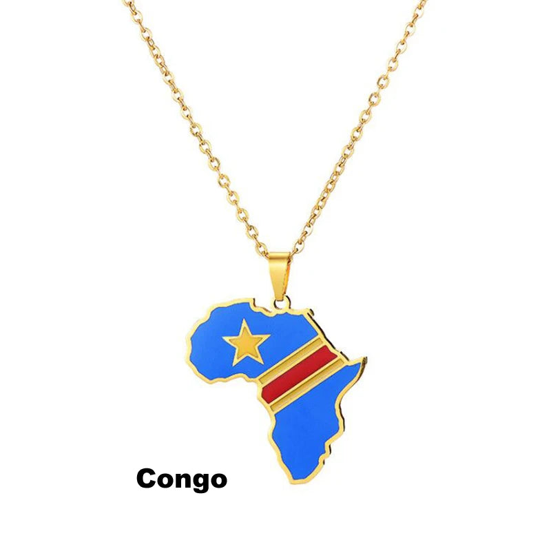 African Map Flag Necklace Congo China Mainland | Afrocentric