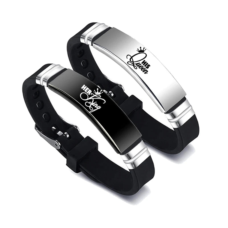 His & Her Couple Bracelet Set | King & Queen Stainless Steel Silicone Bangle 3 | Afrocentric