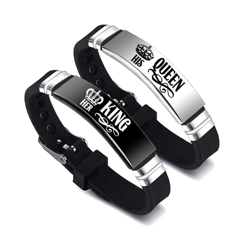 His & Her Couple Bracelet Set | King & Queen Stainless Steel Silicone Bangle 4 | Afrocentric