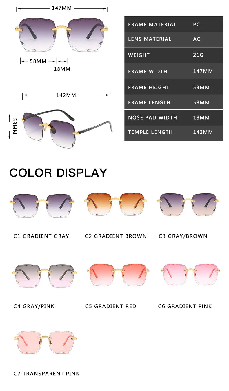 Square Rimless Sunglasses | 3-Pack UV400 Fashion Shades for Women & Men | Afrocentric