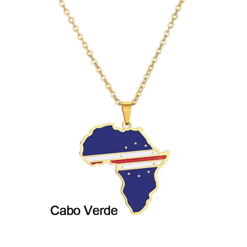 African Map Flag Necklace Cabo Verde China Mainland | Afrocentric