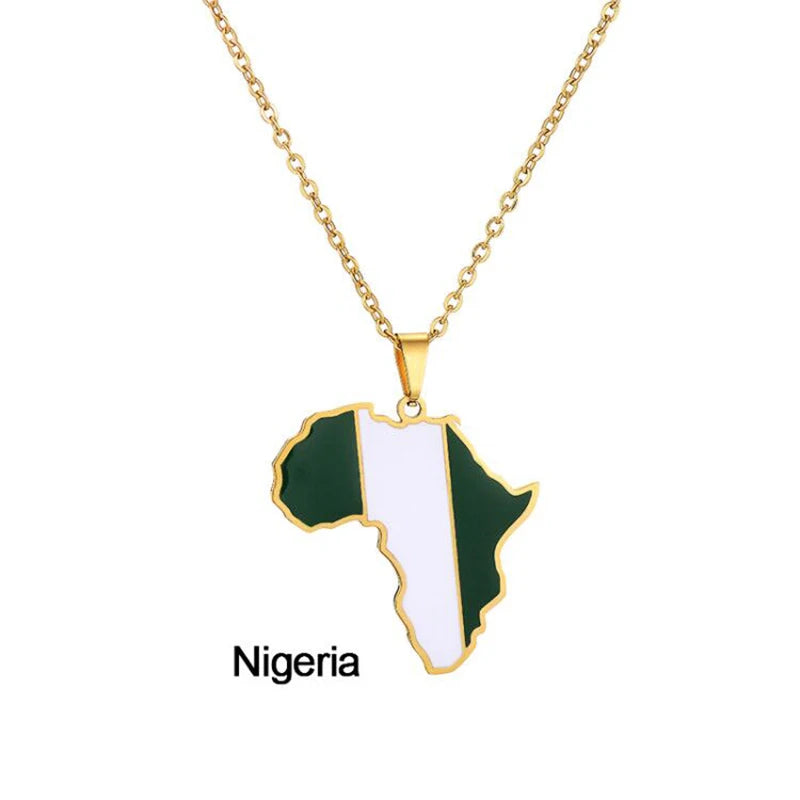 African Map Flag Necklace Nigeria China Mainland | Afrocentric