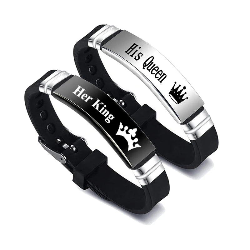 His & Her Couple Bracelet Set | King & Queen Stainless Steel Silicone Bangle | Afrocentric