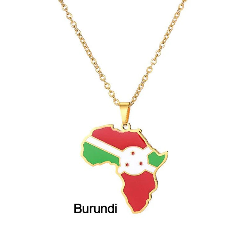 African Map Flag Necklace Burundi China Mainland | Afrocentric