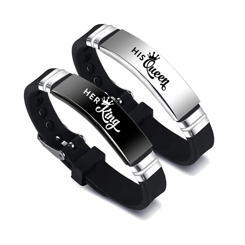 His & Her Couple Bracelet Set | King & Queen Stainless Steel Silicone Bangle | Afrocentric