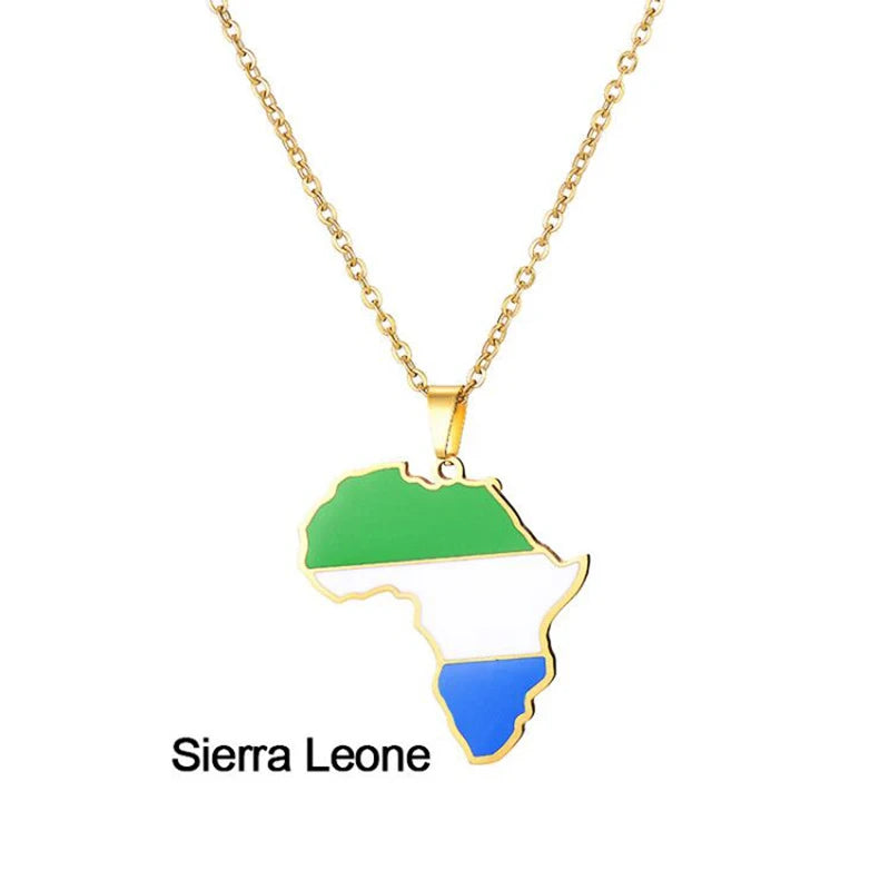 African Map Flag Necklace Sierra Leone China Mainland | Afrocentric