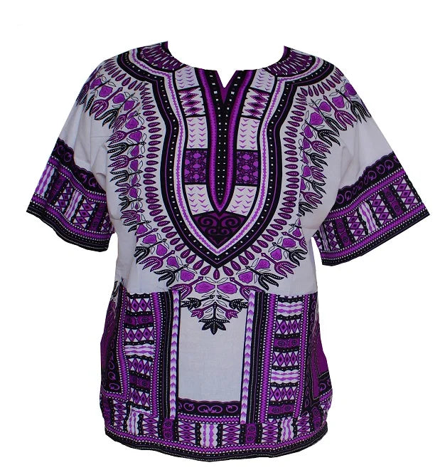 African Dashiki Print Dress WHITE PURPLE China Mainland | Afrocentric