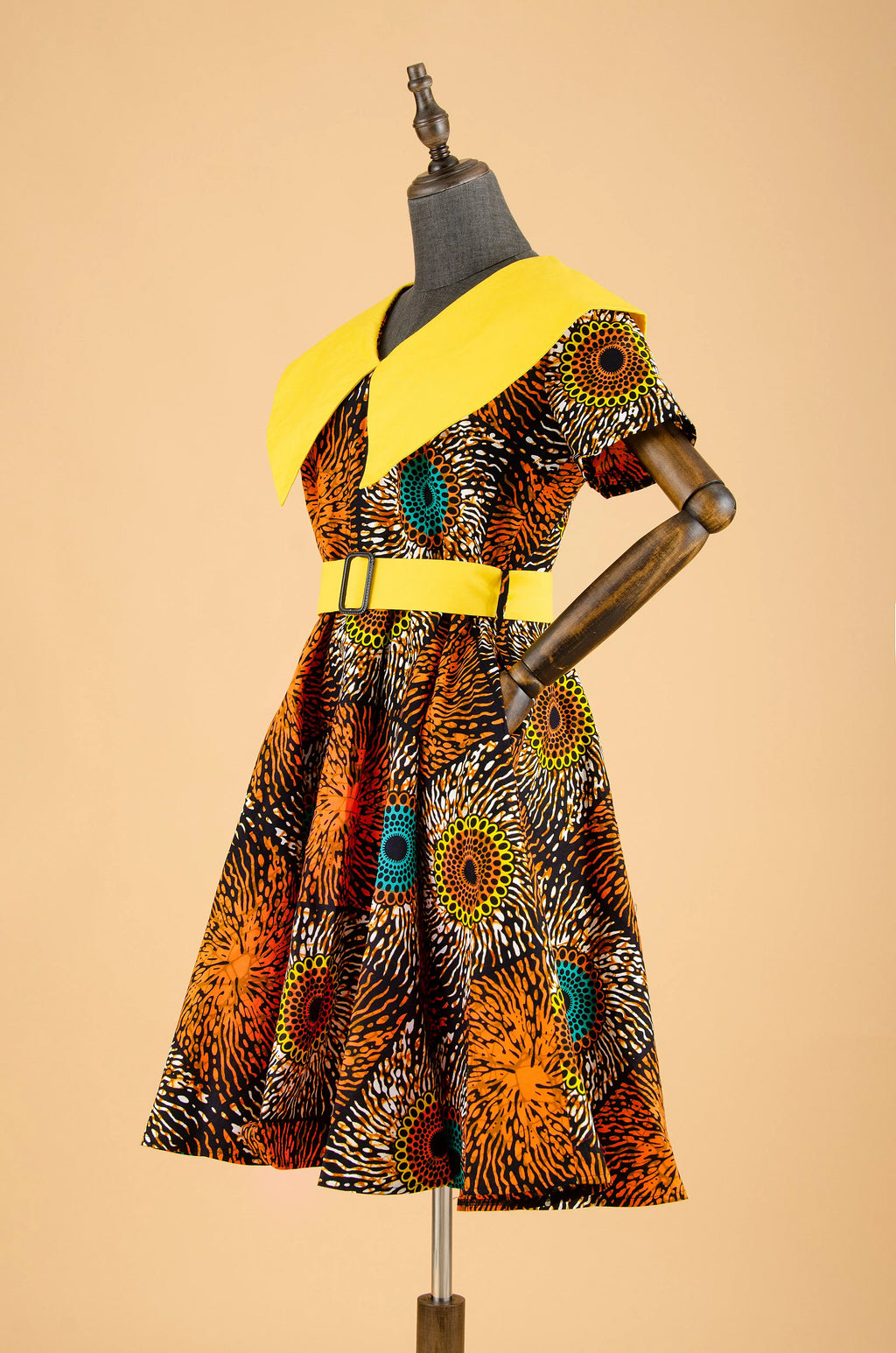African Print Dresses for Women Short Sleeve Elegant Party Plus Size Pleated Dress with Belt Bazin Riche Ankara Print S2125034 | Afrocentric