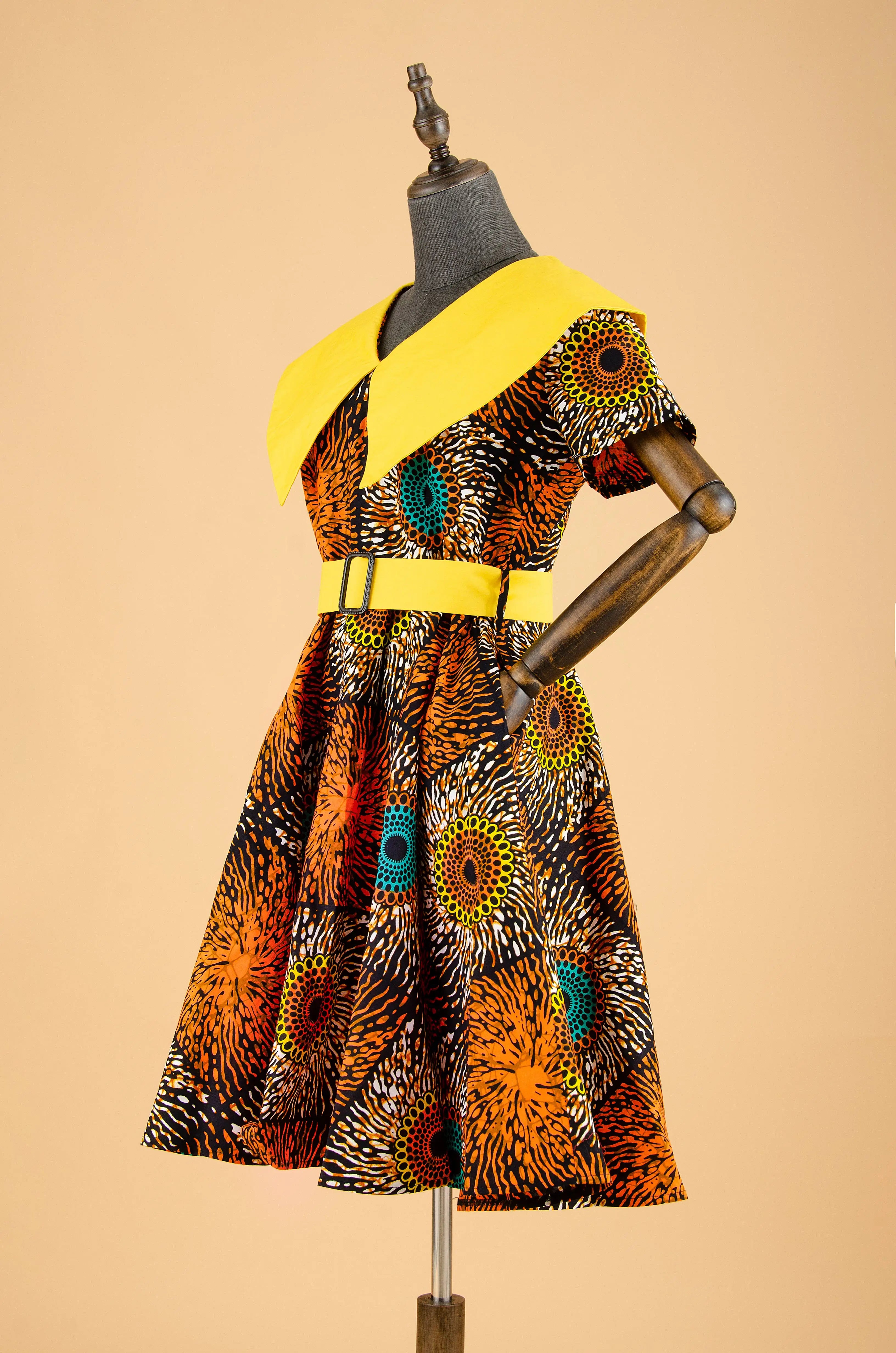 African Print Dresses for Women Short Sleeve Elegant Party Plus Size Pleated Dress with Belt Bazin Riche Ankara Print S2125034 | Afrocentric