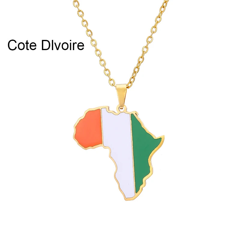 African Map Flag Necklace Cote d Ivoire China Mainland | Afrocentric