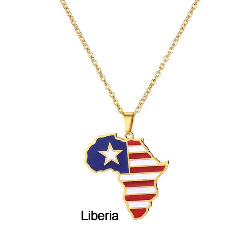 African Map Flag Necklace Liberia China Mainland | Afrocentric