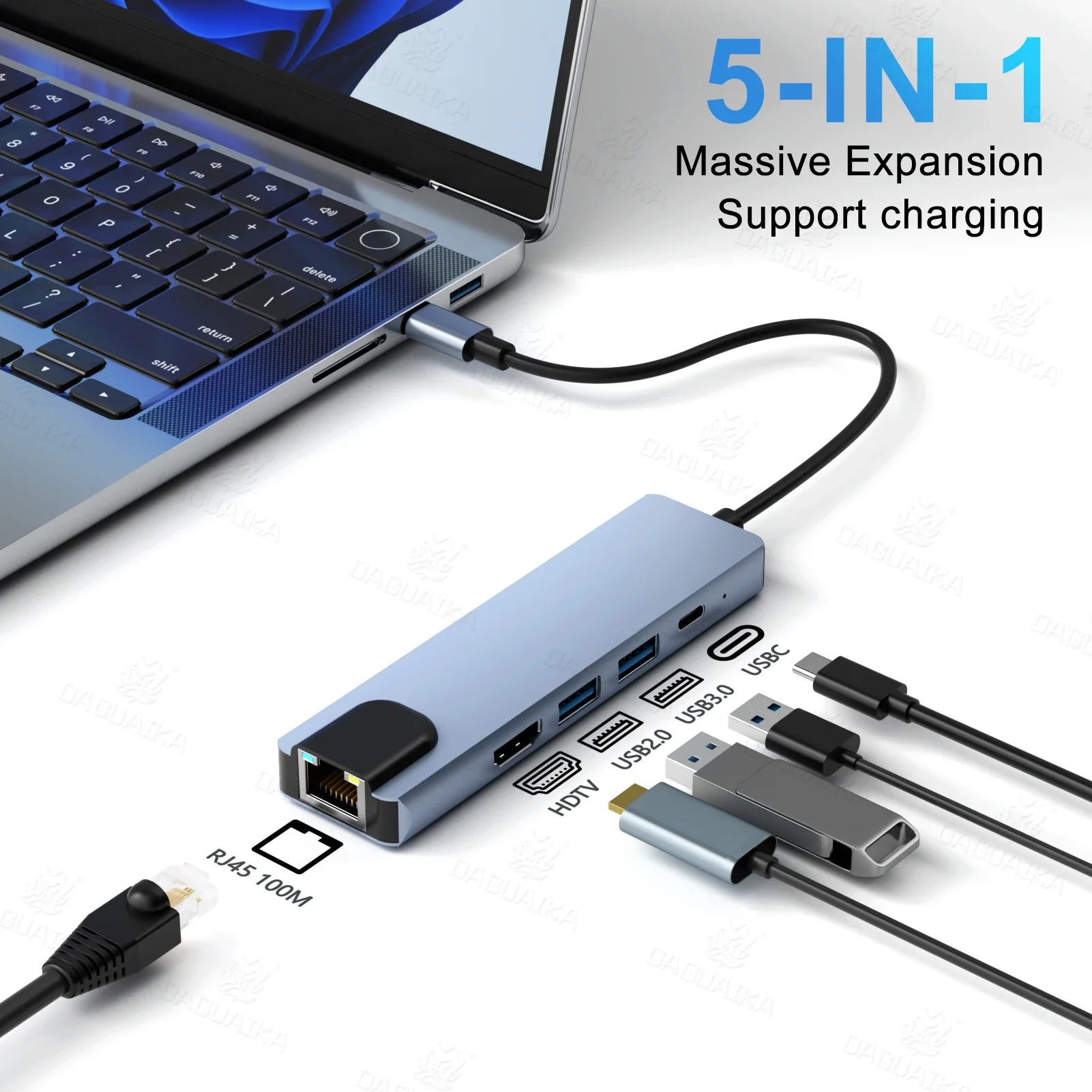 USB-C Hub Adapter | Multi-Port USB-C Dock for MacBook, Laptop & More 5 in 1 | Afrocentric