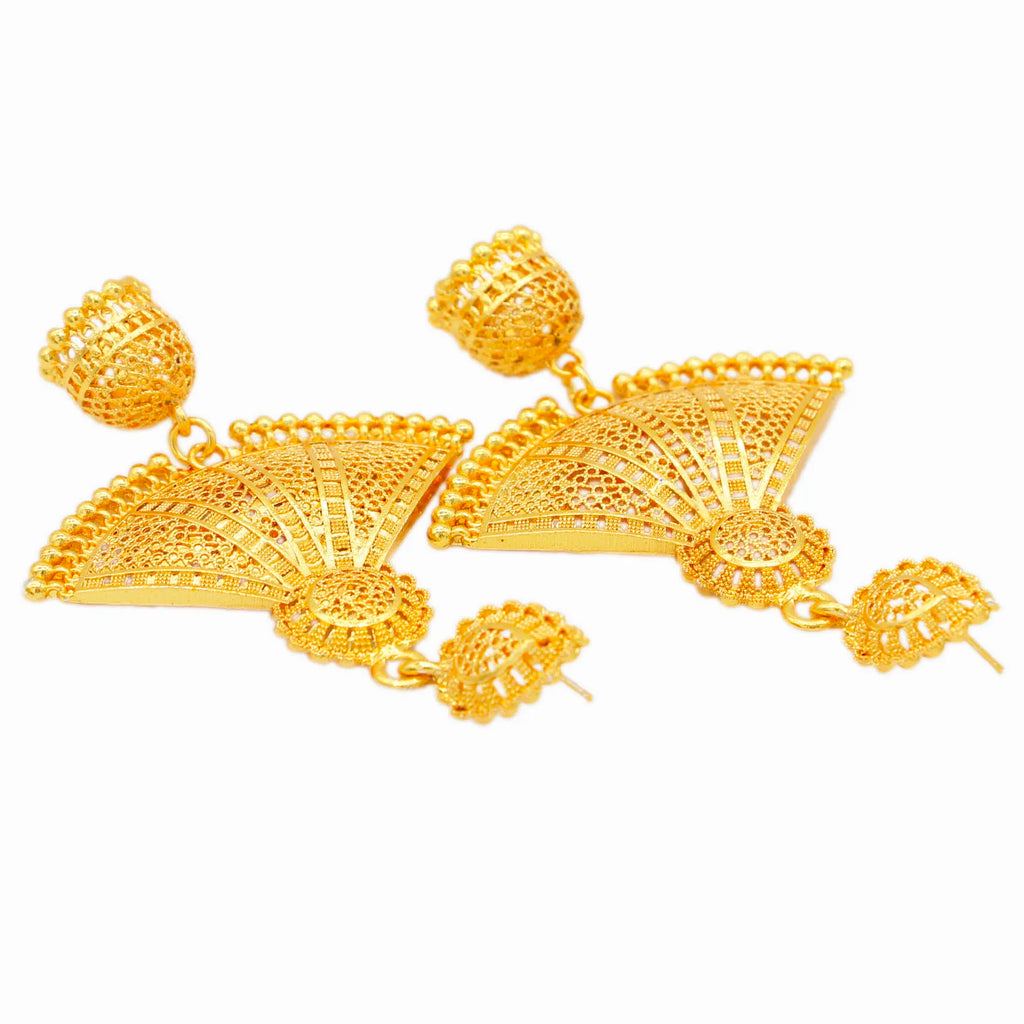 Gold Fan Shape Drop Earrings | Afrocentric