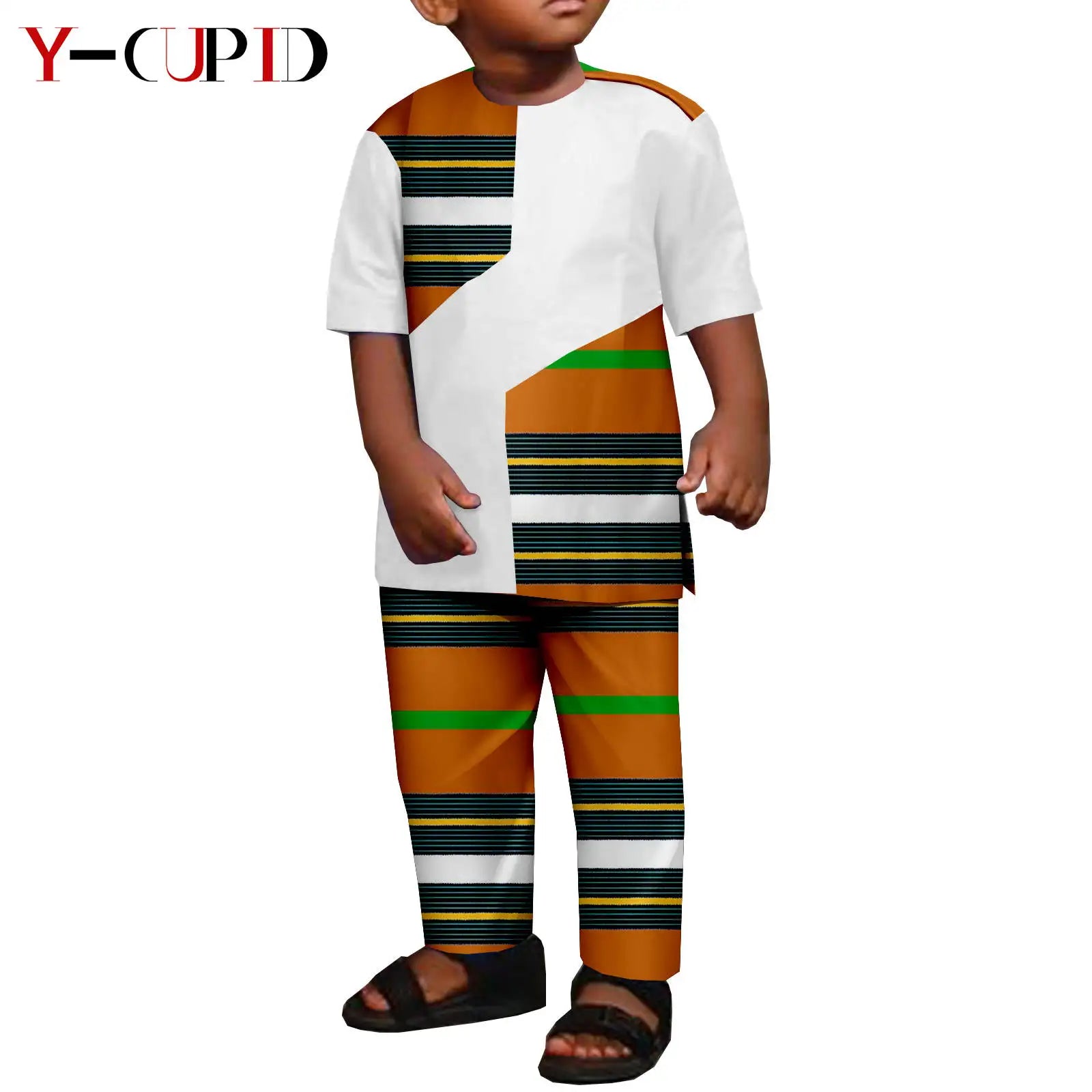 African Clothes for Boys Kid Outfits Dashiki Summer Cotton Ankara Print Top and Pant Sets Bazin Riche Children Outwear Y224017 759 | Afrocentric