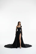 Mermaid Evening Dress | One Shoulder High Split Satin Prom Gown Black | Afrocentric