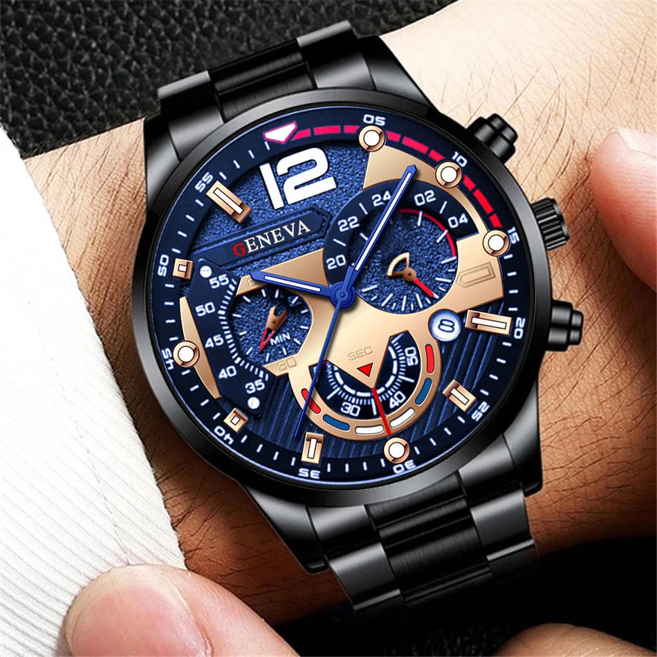 Men's Stainless Steel Quartz Watch | Minimalist Needle Dial Fashion Watch | Afrocentric