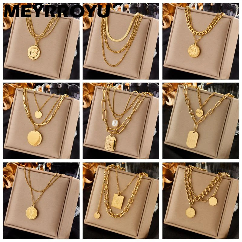 Multilayer Coin Pendant Necklace | Layered Chain for Women | Afrocentric