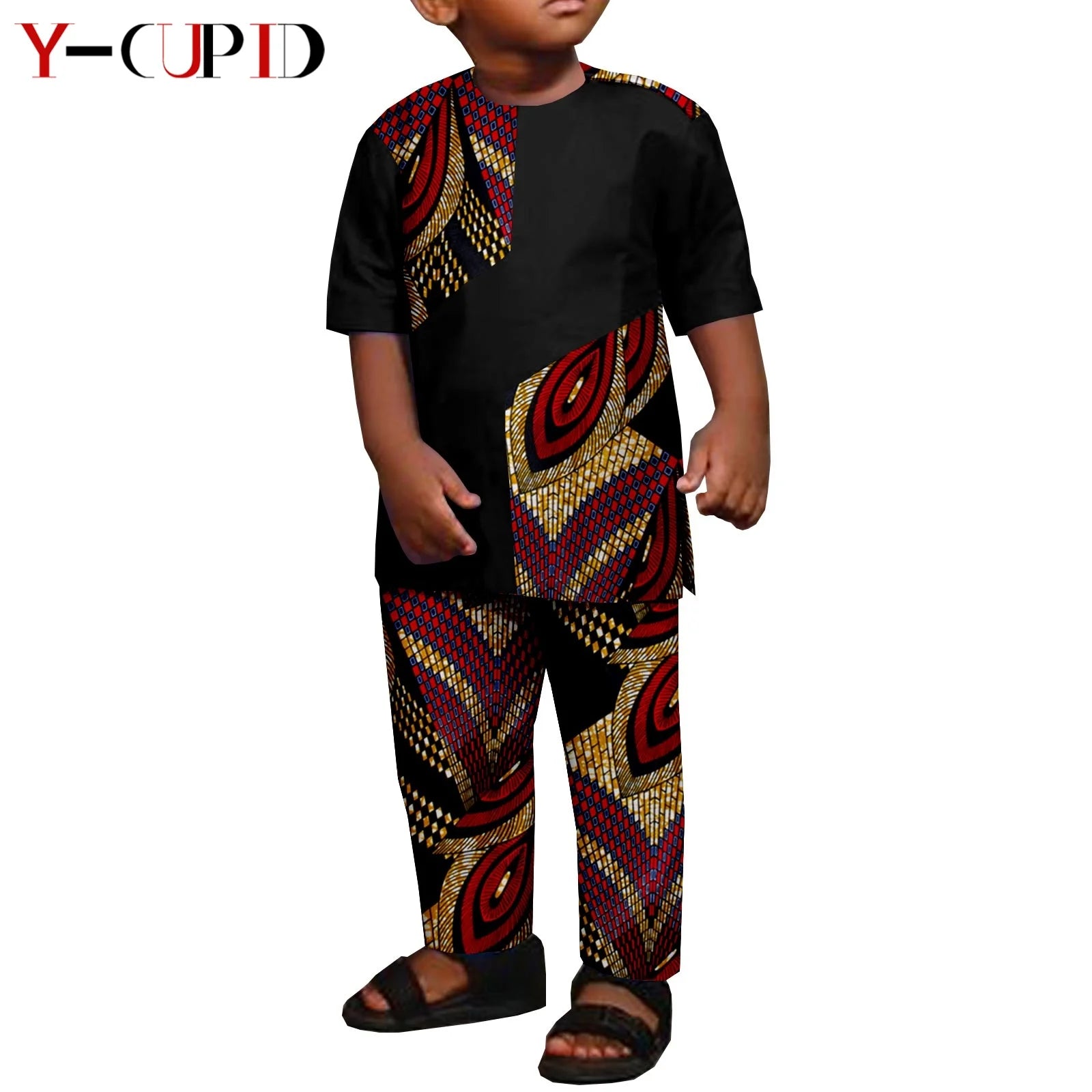 African Clothes for Boys Kid Outfits Dashiki Summer Cotton Ankara Print Top and Pant Sets Bazin Riche Children Outwear Y224017 787 | Afrocentric