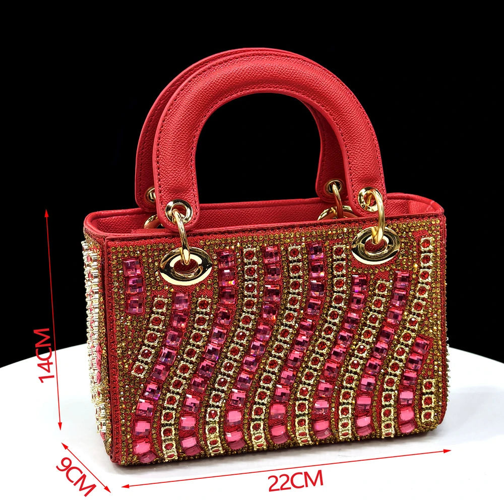 2025 Italian Fashion Pointed Toe Rhinestone Women Heels & Bag Set | Afrocentric