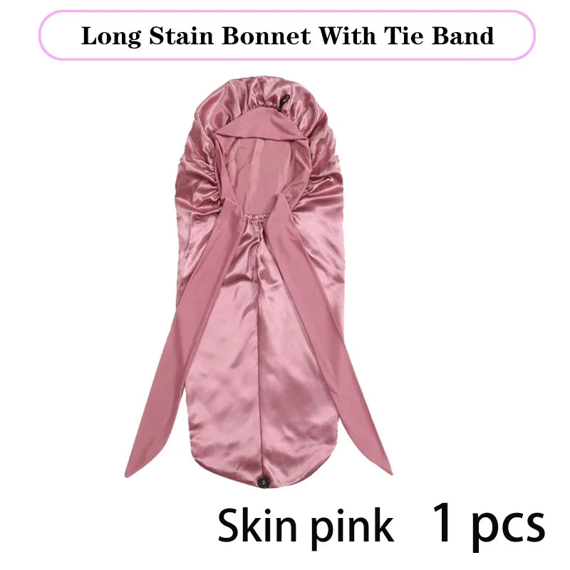Long Satin Hair Bonnet - Extra Large Sleep Cap with Long Tie for Black Women All Hair Types skin pink 1pcs | Afrocentric