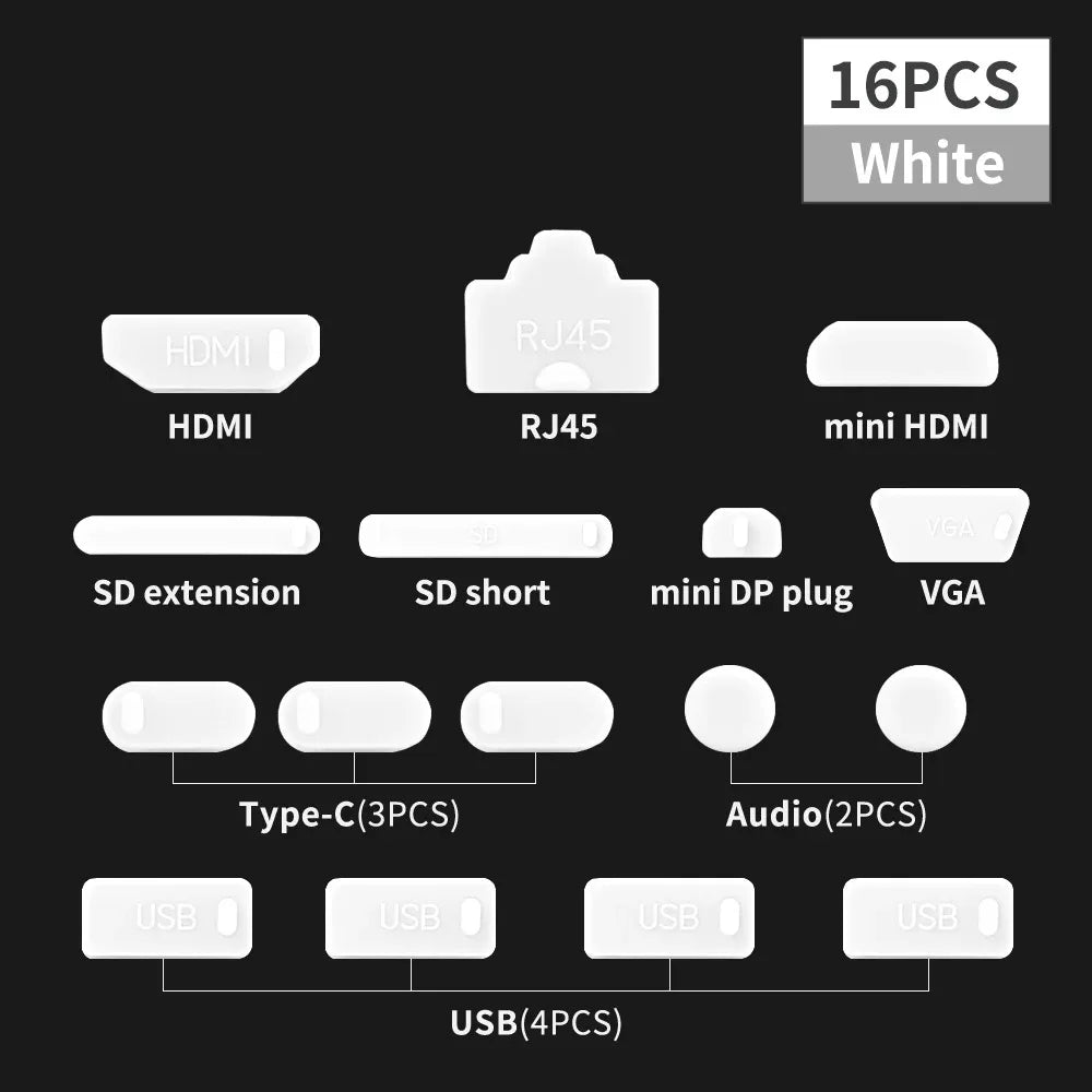 USB-C Dust Protector Caps | Silicone Anti-Dust Plug Set for Laptop White | Afrocentric