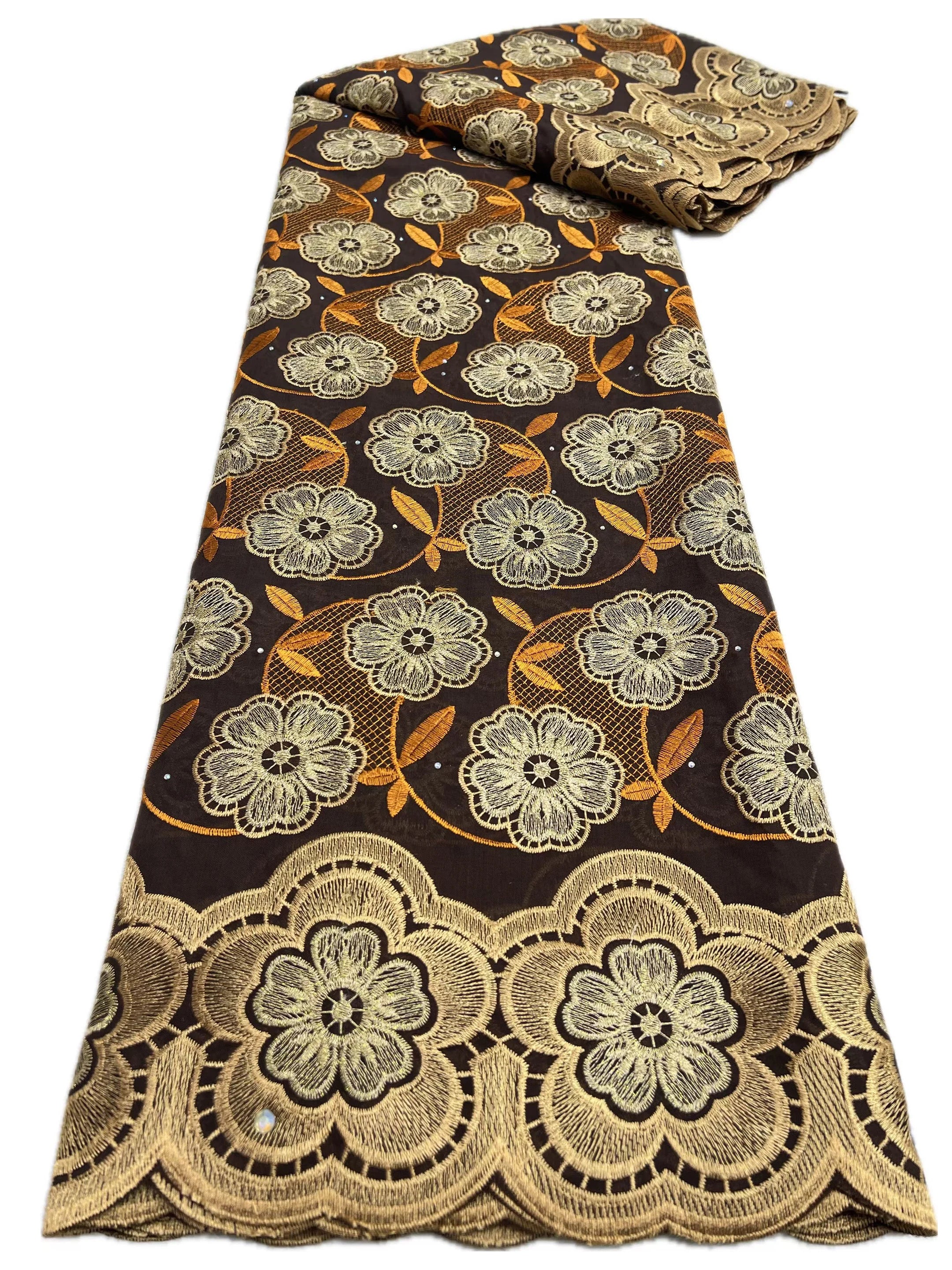 Swiss Voile Lace In Switzerland With 3D Flower Applique Stones 2026 Super Quality African Lace Fabric For Wedding Lace Dress LY5821-5 120cm 5 Yards | Afrocentric