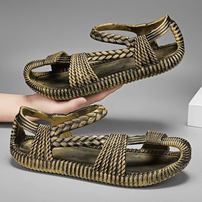 2025 Retro Men's Sports Sandals - Lightweight EVA Open-Toe Cloud Slippers for Beach & Outdoor black | Afrocentric