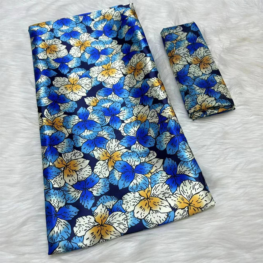 African Satin Silk Fabric High Quality Silk Fabric And Chiffon Tulle Blouse 4+2 Yards Nigerian Women Clothes Garment Cloth 32 6 yards | Afrocentric
