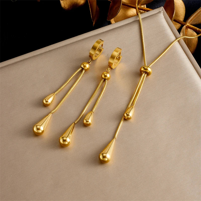 Gold Water Drop Tassel Jewelry Set | Necklace & Earrings for Women N2770 | Afrocentric