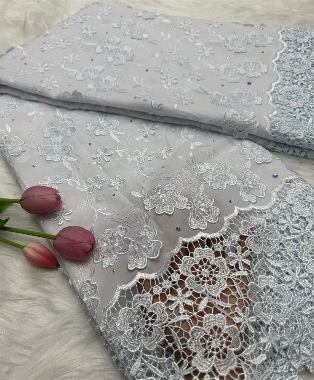 Swiss Voile Lace In Switzerland With 3D Flower Applique Stones 2026 Super Quality African Lace Fabric For Wedding Lace Dress LY7364-4 120cm 5 Yards | Afrocentric
