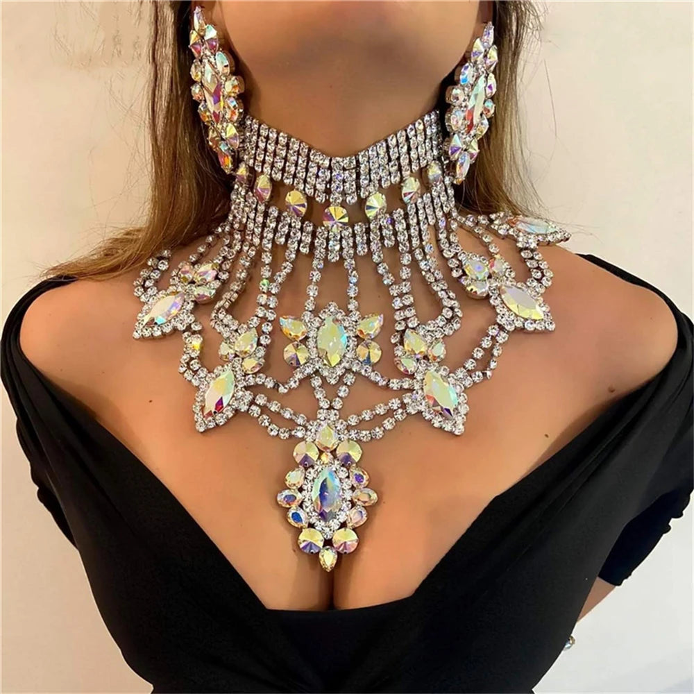 Crystal Rhinestone Choker Necklace | Luxury Geometric Water Drop Chain Collar 04 | Afrocentric
