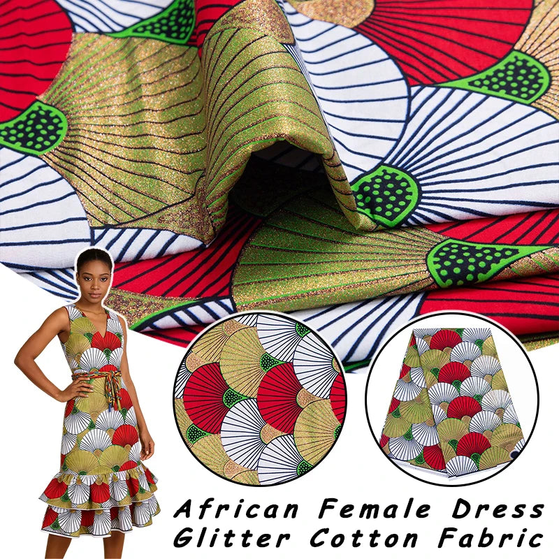 90x110cm African Ankara Cloth Women Glitter Glam Wax Fabric Cotton Soft Batik Golden Pagne Diy Craft Sewing Clothing Supplies | Afrocentric