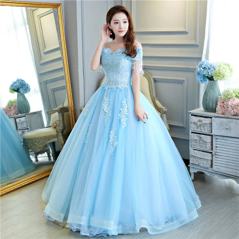 Customized Sky Blue Ball Gown Quinceanera Dresses Appliques Tassel Prom Birthday Party Gowns Vestido De 15 Anos robes de soirée