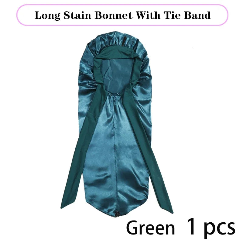 Long Satin Hair Bonnet - Extra Large Sleep Cap with Long Tie for Black Women All Hair Types green 1pcs | Afrocentric