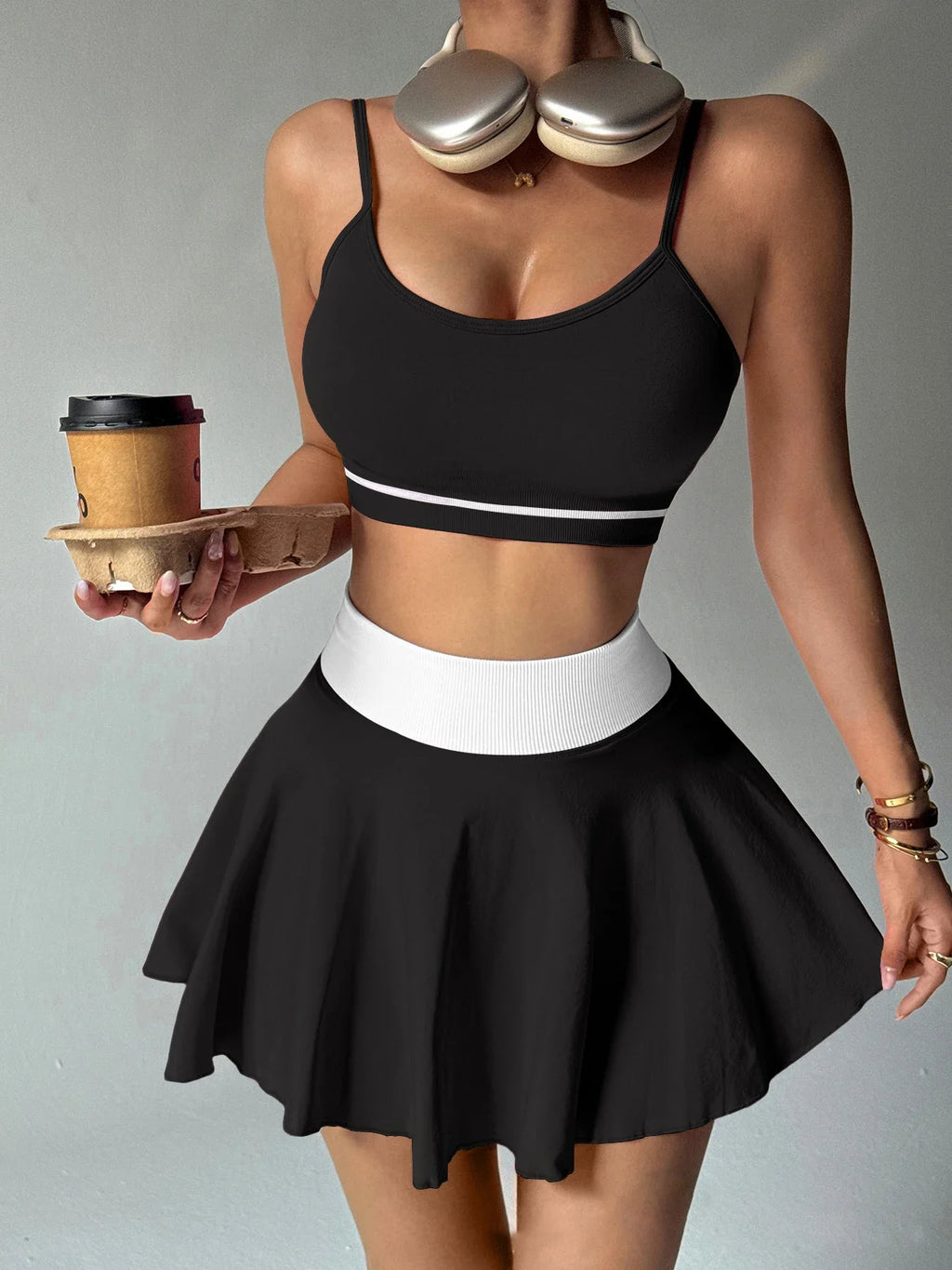 Women's 2-Piece Yoga & Fitness Set | Sports Bra + Skirt | Quick-Dry Sportswear | Afrocentric