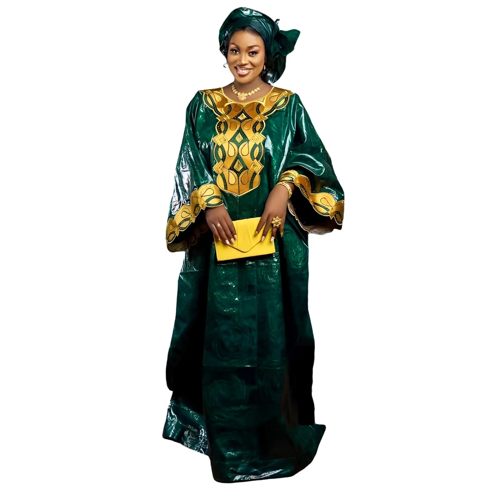 African Bazin Riche Embroidery Long Dress | Afrocentric